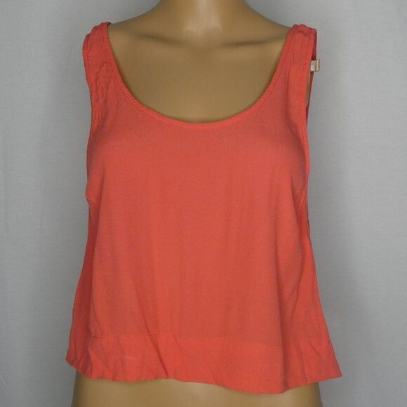 MINKPINK Crop Tank Top Scoop Neck Back Orange Med Tangerine - Picture 1 of 7